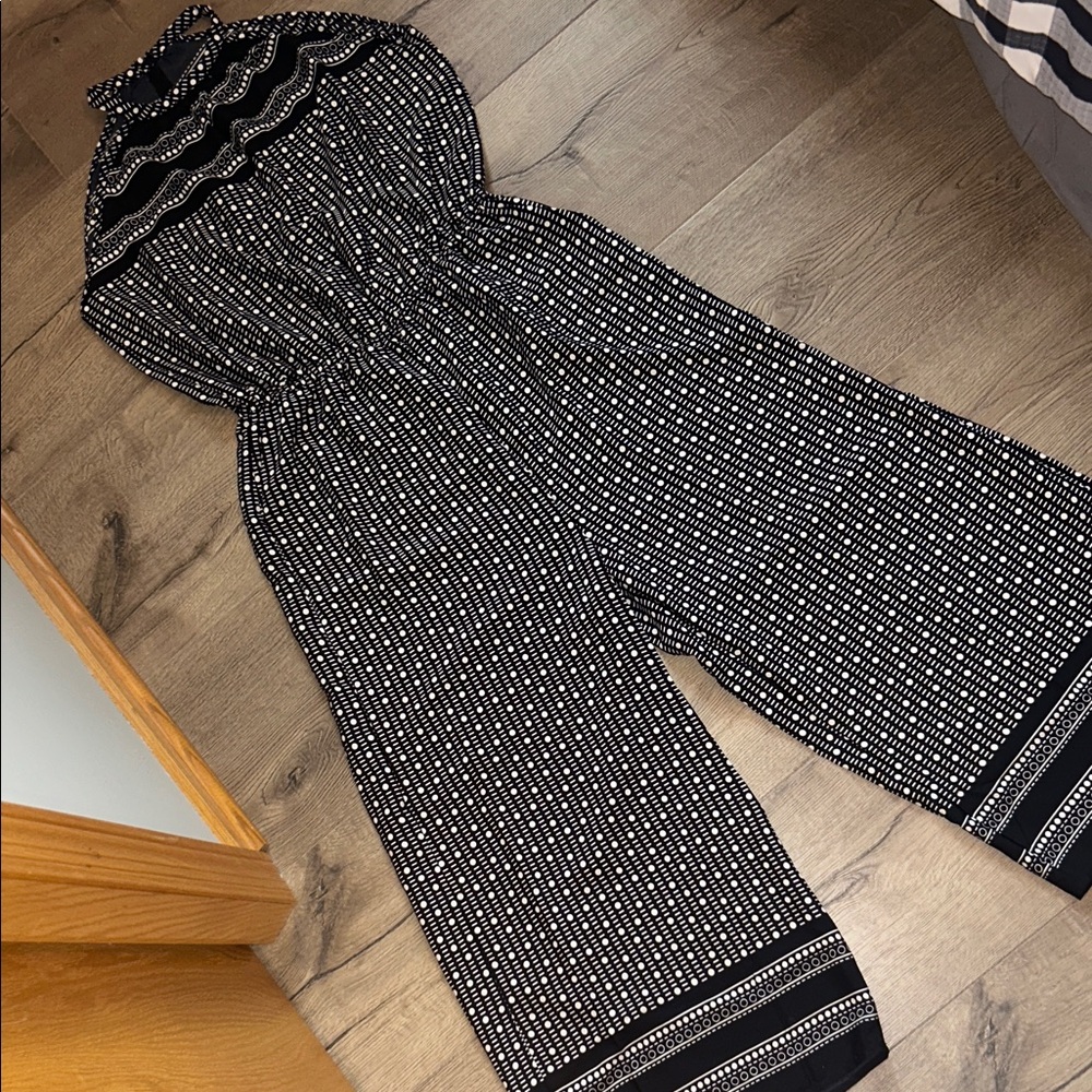 FSL Apparel Black & White Patterned Wide-Leg Jumpsuit with POCKETS!
